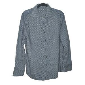 Tasso Elba long sleeve button up dress shirt navy blue white Large